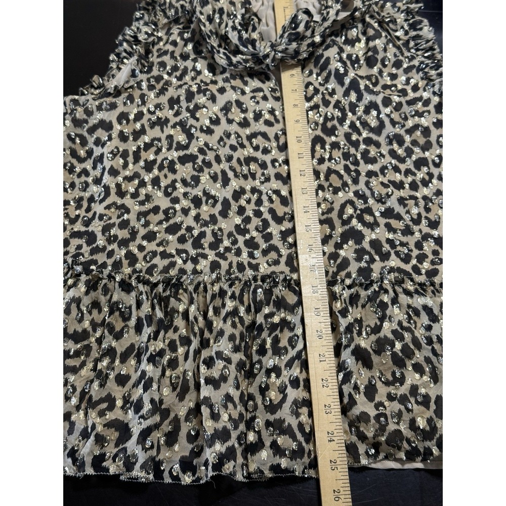 Kate Spade Metallic Leopard Clip Dot Peplum Blouse Silk Bow Tie Tank Top L - Picture 11 of 15